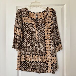 Women’s Plenty by Tracy Reese V Neck Tan and Black Blouse - size S